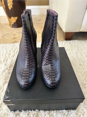 Sportmax Dark Plum Croc-Embossed Ankle Boots